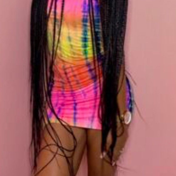 Sexy strapless vibrant color block tie dye mini dress - Picture 7 of 10